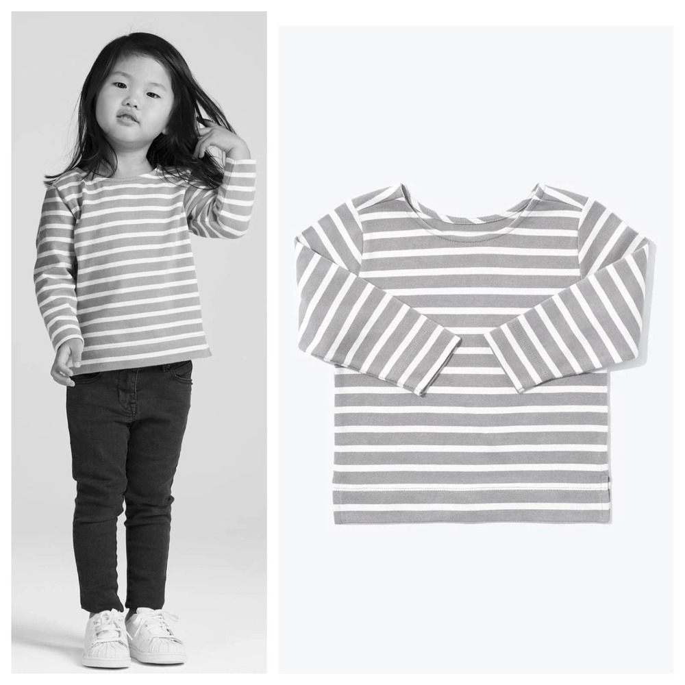 Everlane Kids Toddler Grey Striped The Heavyweight Tee Shirt Top, 5T